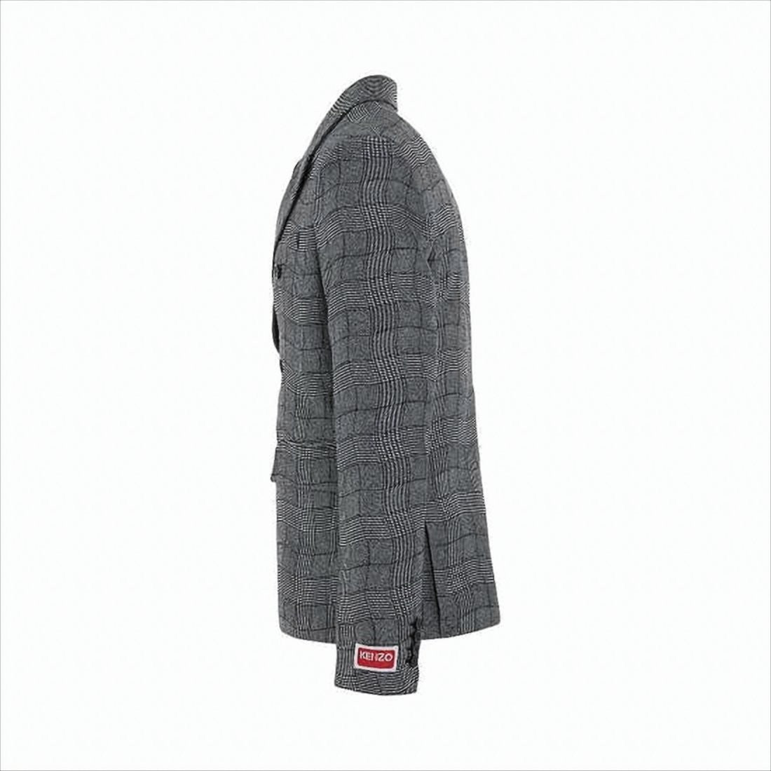 Kenzo Double-Breasted Grey Checkered Suit Jacket