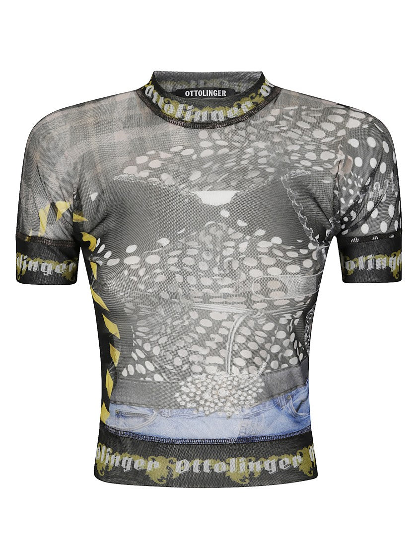 Ottolinger Fitted Mesh T-Shirt With Abstract Printed Design