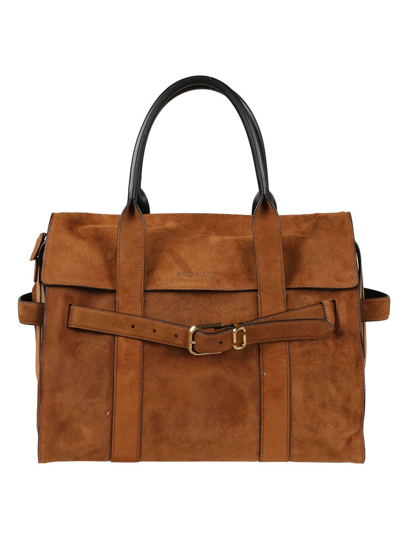 Marc Jacobs Structured Brown Suede Handbag With Gold-Tone Accents