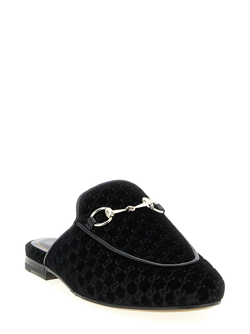 Gucci Gg Velvet Princetown Slippers With Metal Clamp Detail