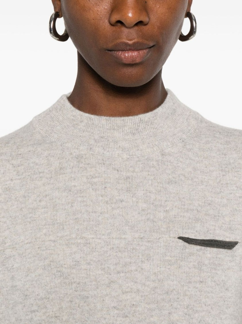 Brunello Cucinelli Gray Cashmere Crew Neck Sweater