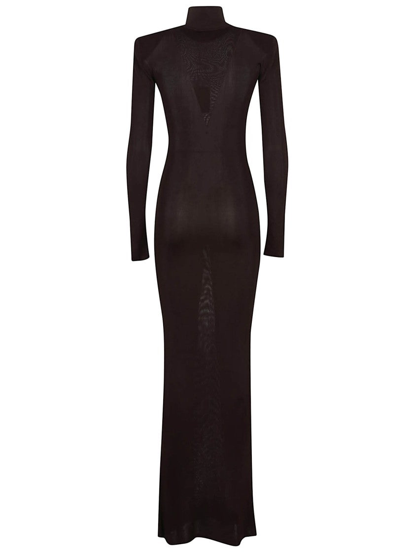 Self-Portrait High-Neck Brown Viscose Knit Maxi Dress