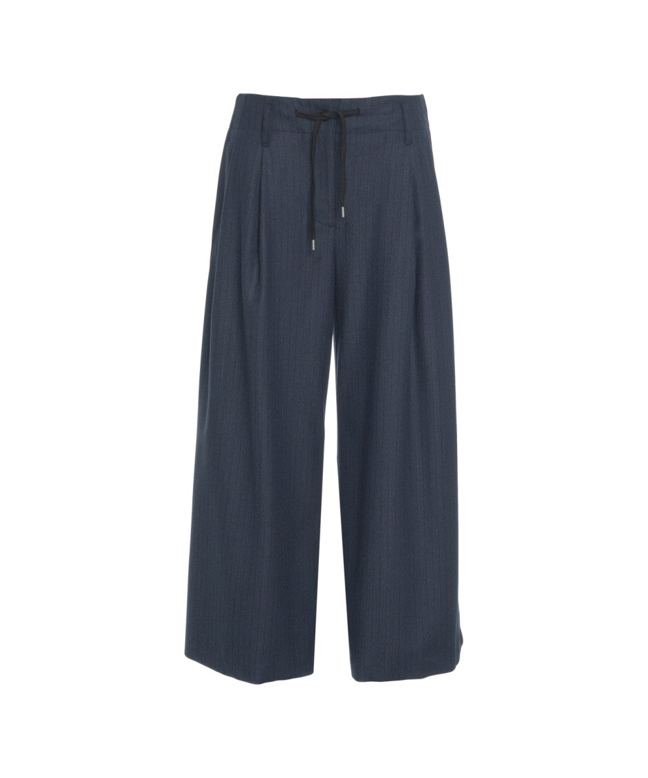 Jucca Pinstripe Wide-Leg Culottes With Drawstring Waist And Side Pockets