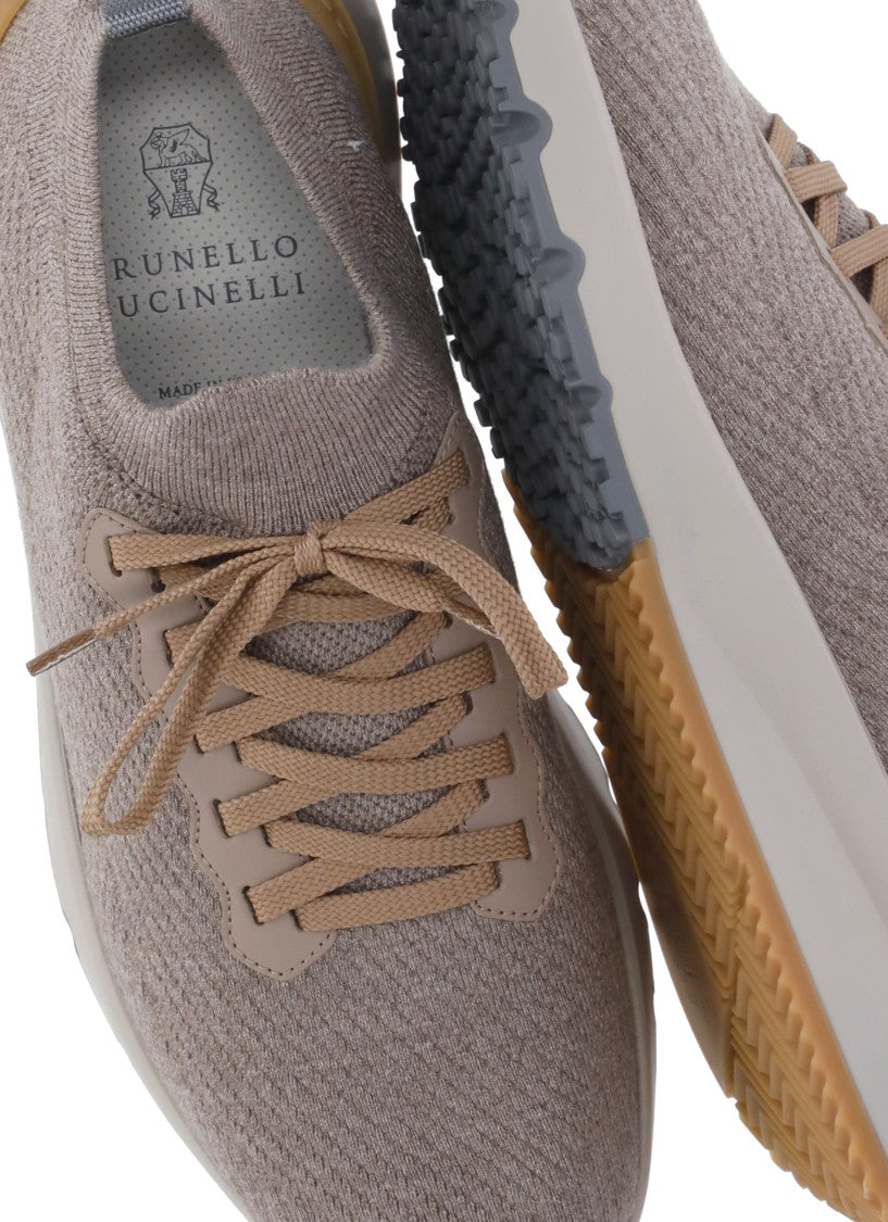 Brunello Cucinelli Wool Knitted Sneakers With Leather Accents