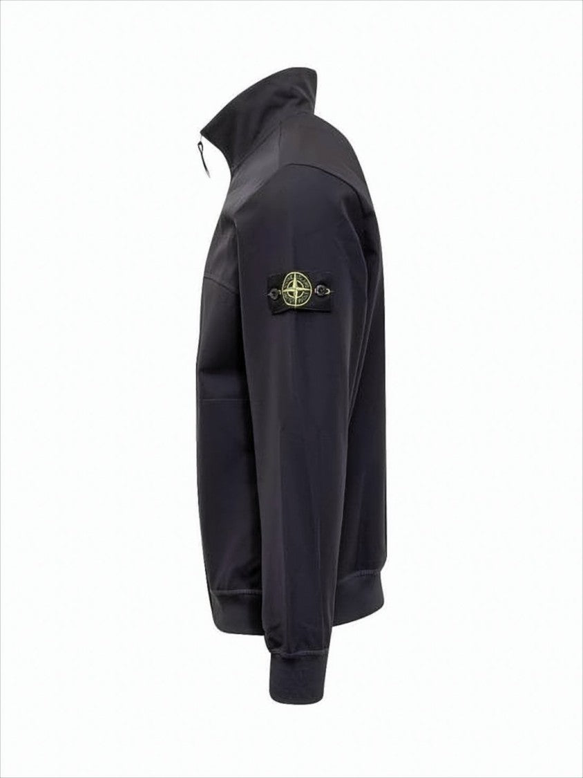 Stone Island High Collar Jacket With Zipper And Distinctive Patch