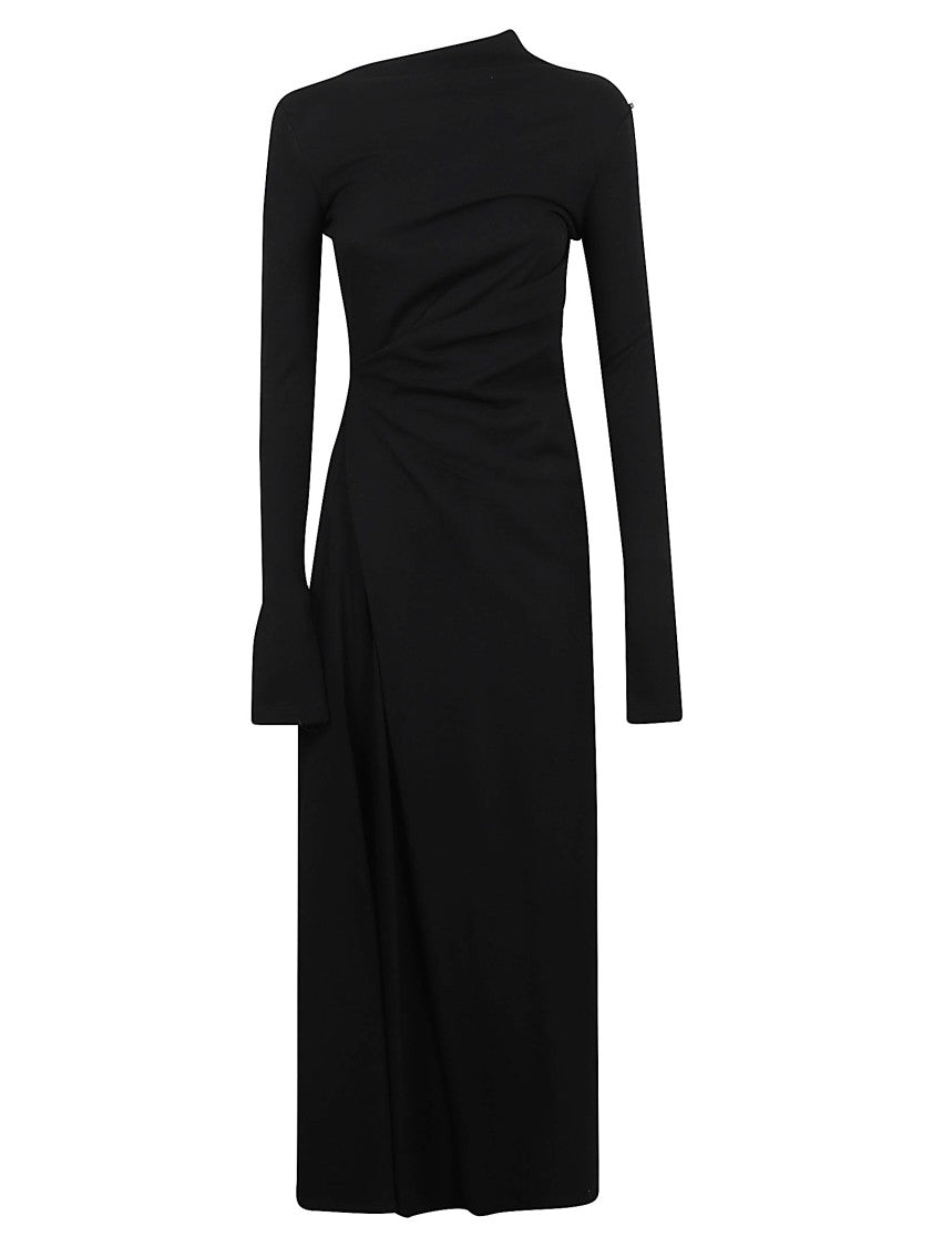 Max Mara Asymmetrical Black Midi Dress With Exquisite Ruching