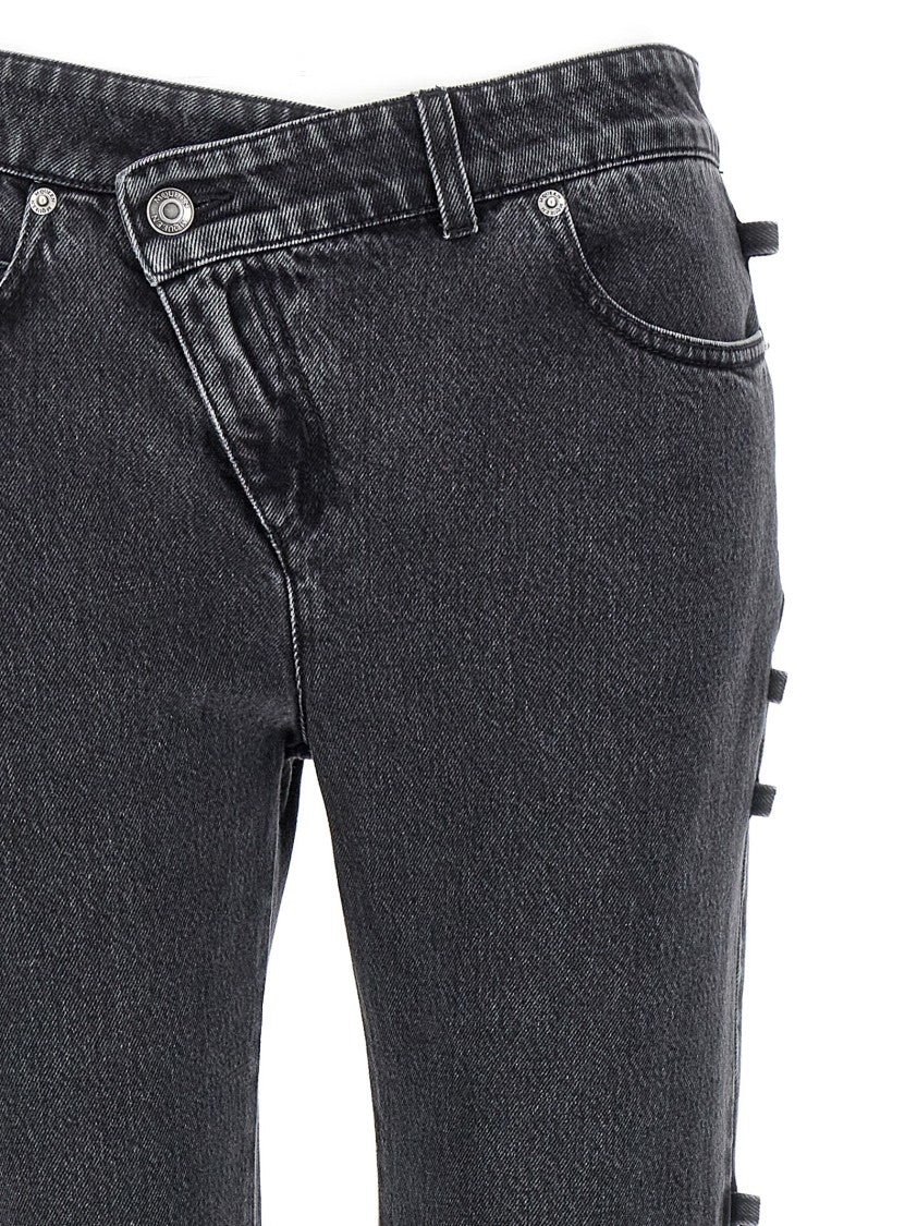 Mcqueen Asymmetric Closure Black Denim Jeans