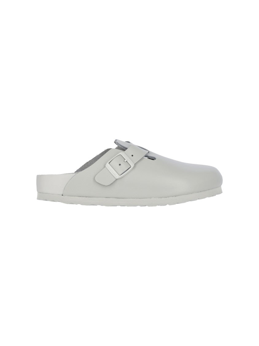 Birkenstock "Boston" Grey Leather Mules
