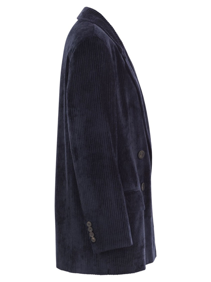 Peserico Double-Breasted Velvet Blazer With Classic Lapels