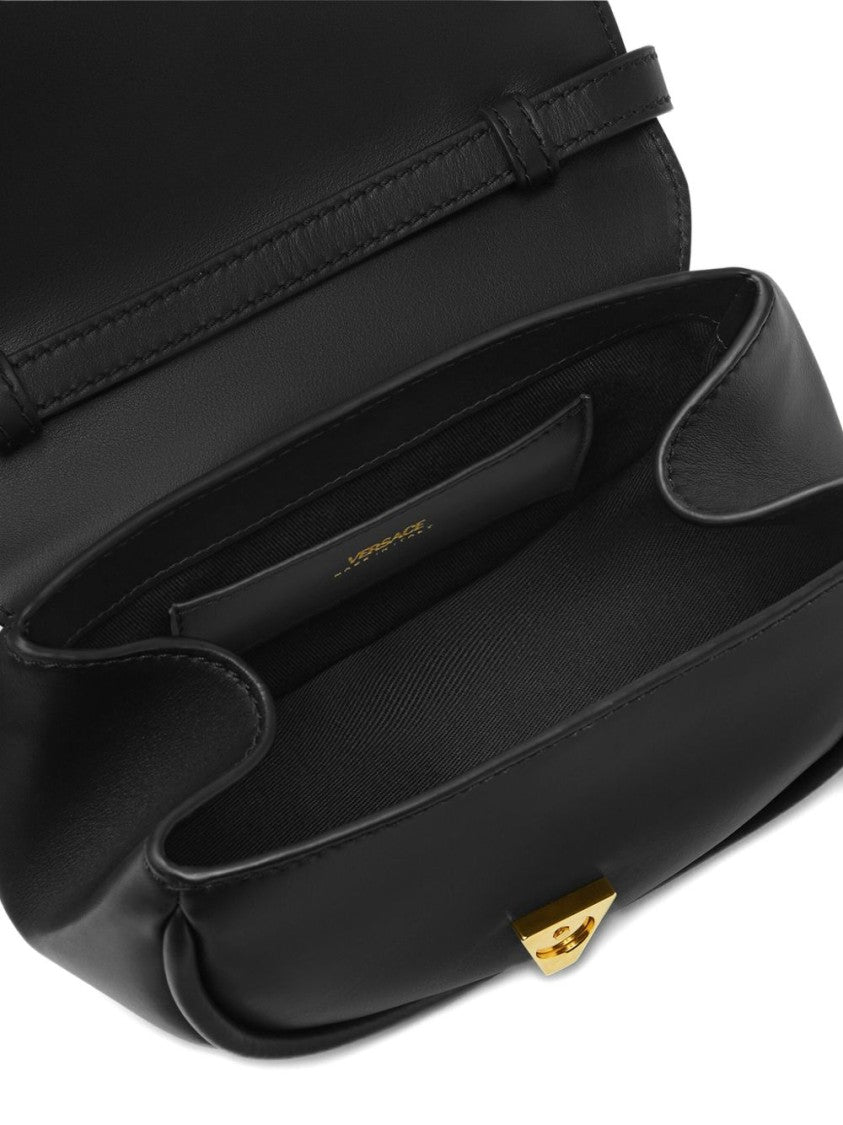 Versace Crescent-Shaped Black Calf Leather Shoulder Bag