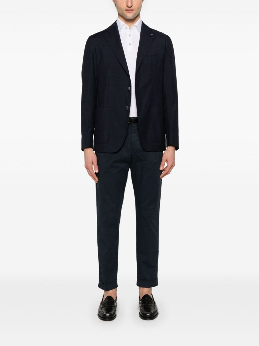 Tagliatore Navy Blue Jacket With Front Button Fastening