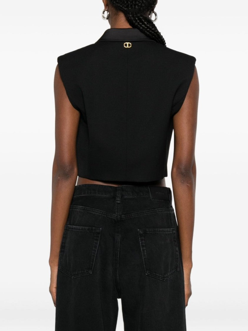 Twin-Set Cropped Tailored Jacket With Satin Lapels