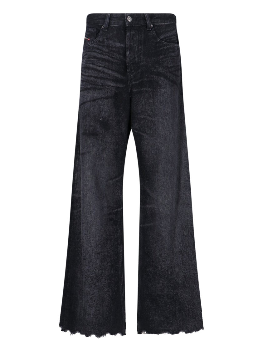 Diesel Wide-Leg Distressed Jeans With Multicolor Logo Accents