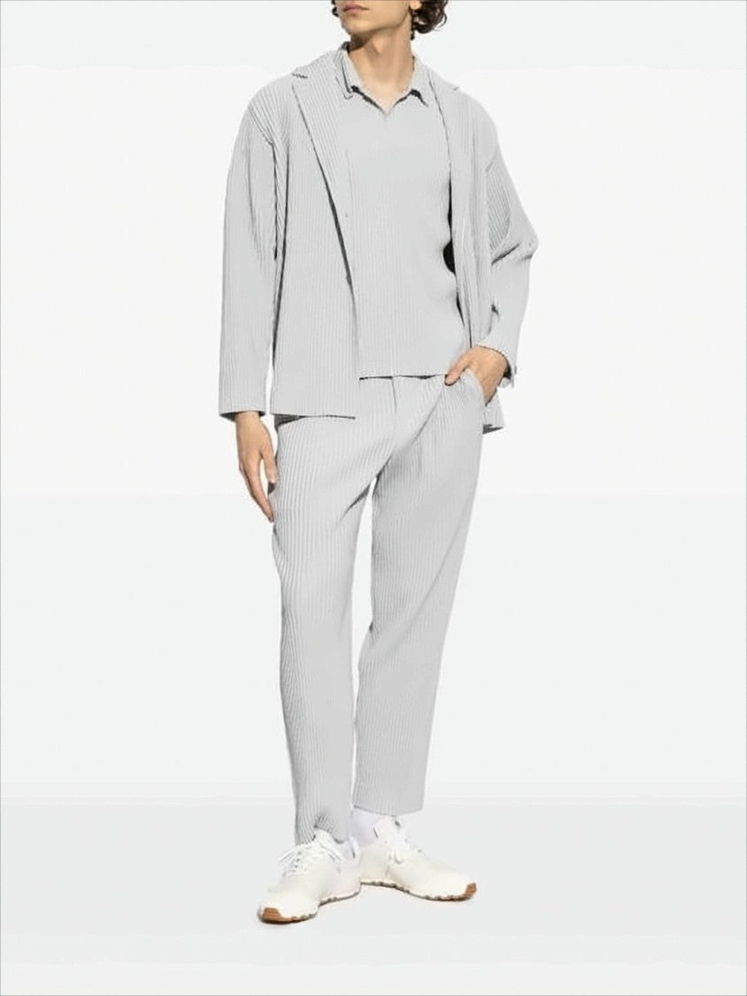 Homme Plissé Issey Miyake Textured White Polo Shirt With Pleated Design