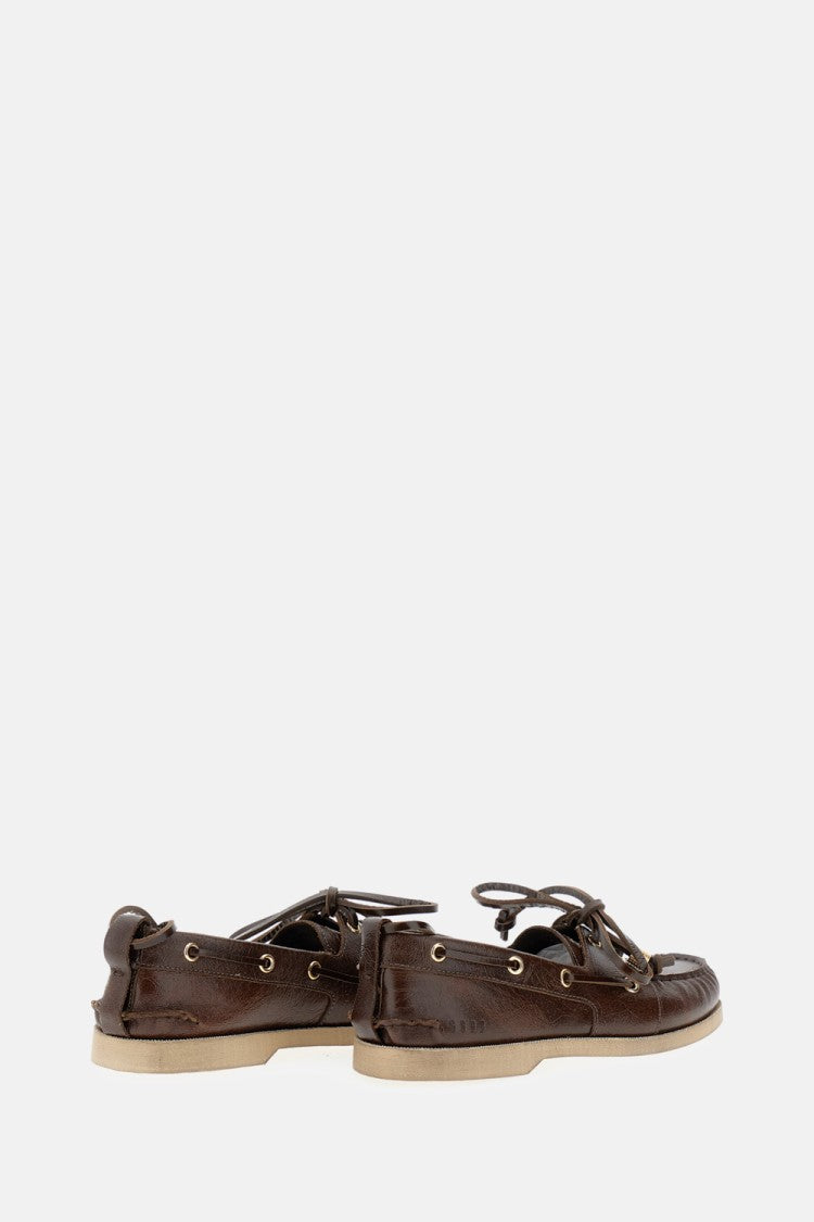 Golden Goose Leather Boat Loafer With Moccasin Toe