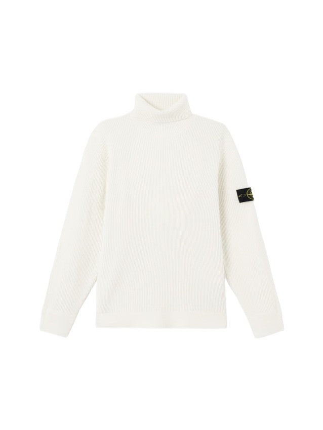 Stone Ribbed Turtleneck Sweater With Distinctive Badge