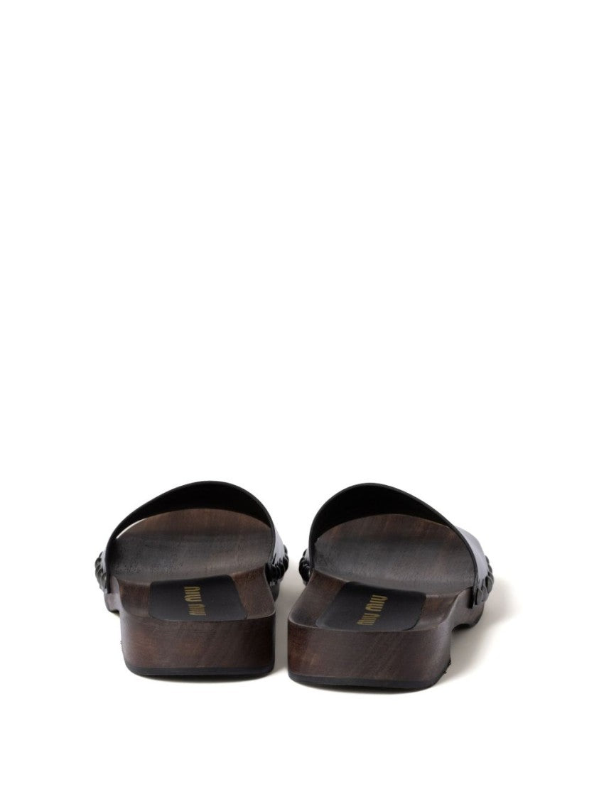 Miu Miu Open-Toe Black Patent Sandals With Decorative Studs