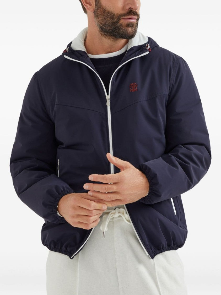 Brunello Cucinelli Fitted Blue Coat With Zip Front