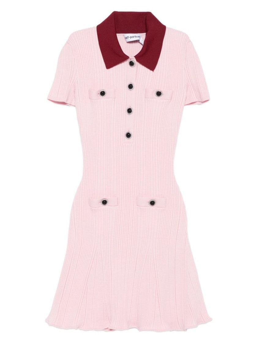 Self-Portrait Pink Contrast Collar Knit Mini Dress