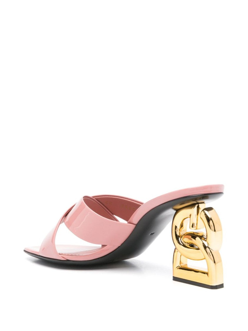 Dolce & Gabbana Sculpted Heel Leather Sandals With Cross-Strap Design