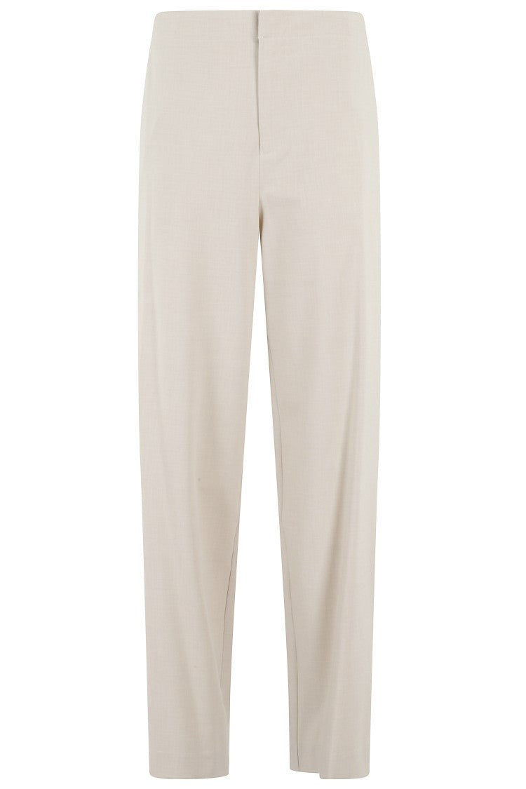 Isabelle Blanche Sand Wide-Leg Pants With Central Button