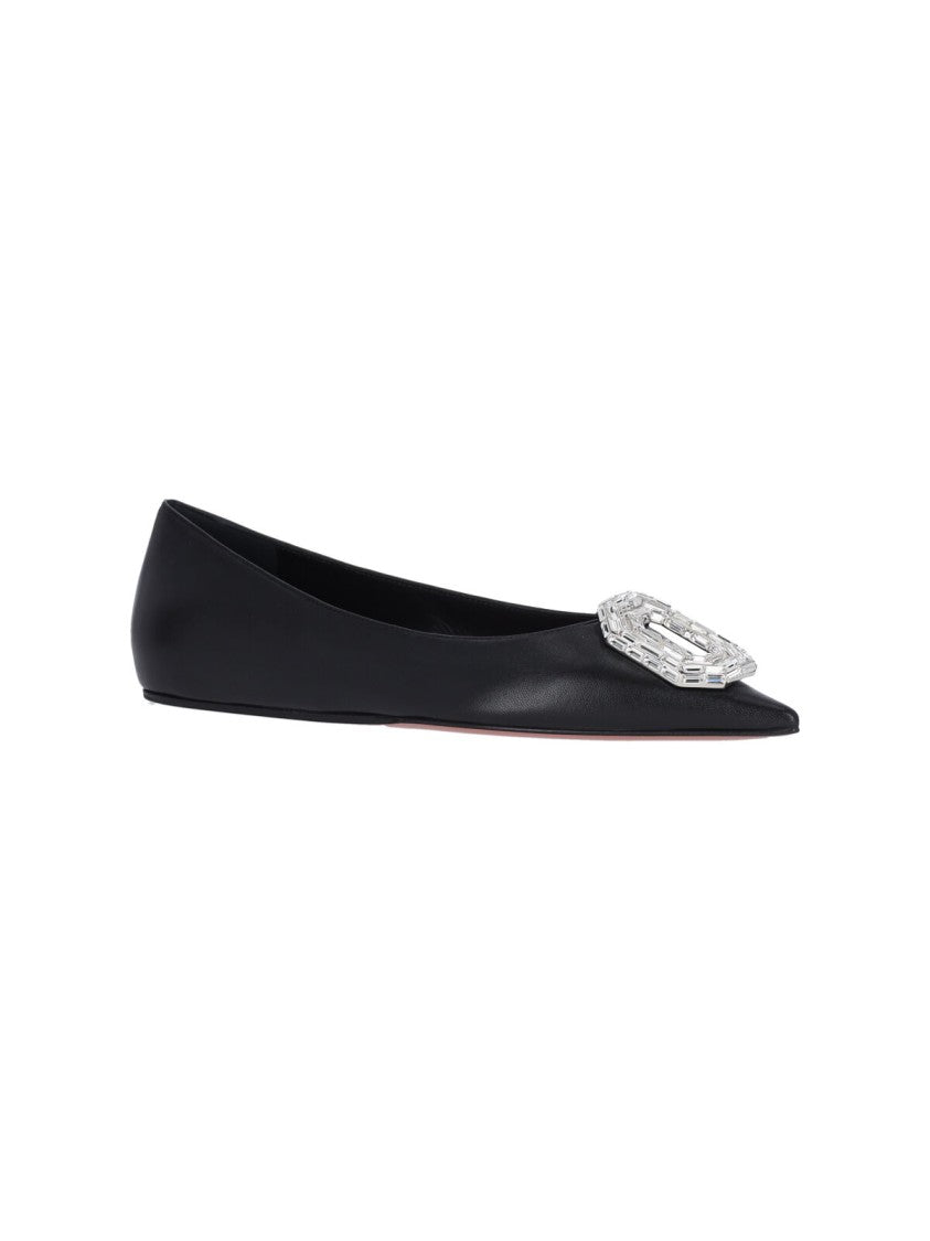 Amina Muaddi Camelia Ballerinas In Black Hammered Leather