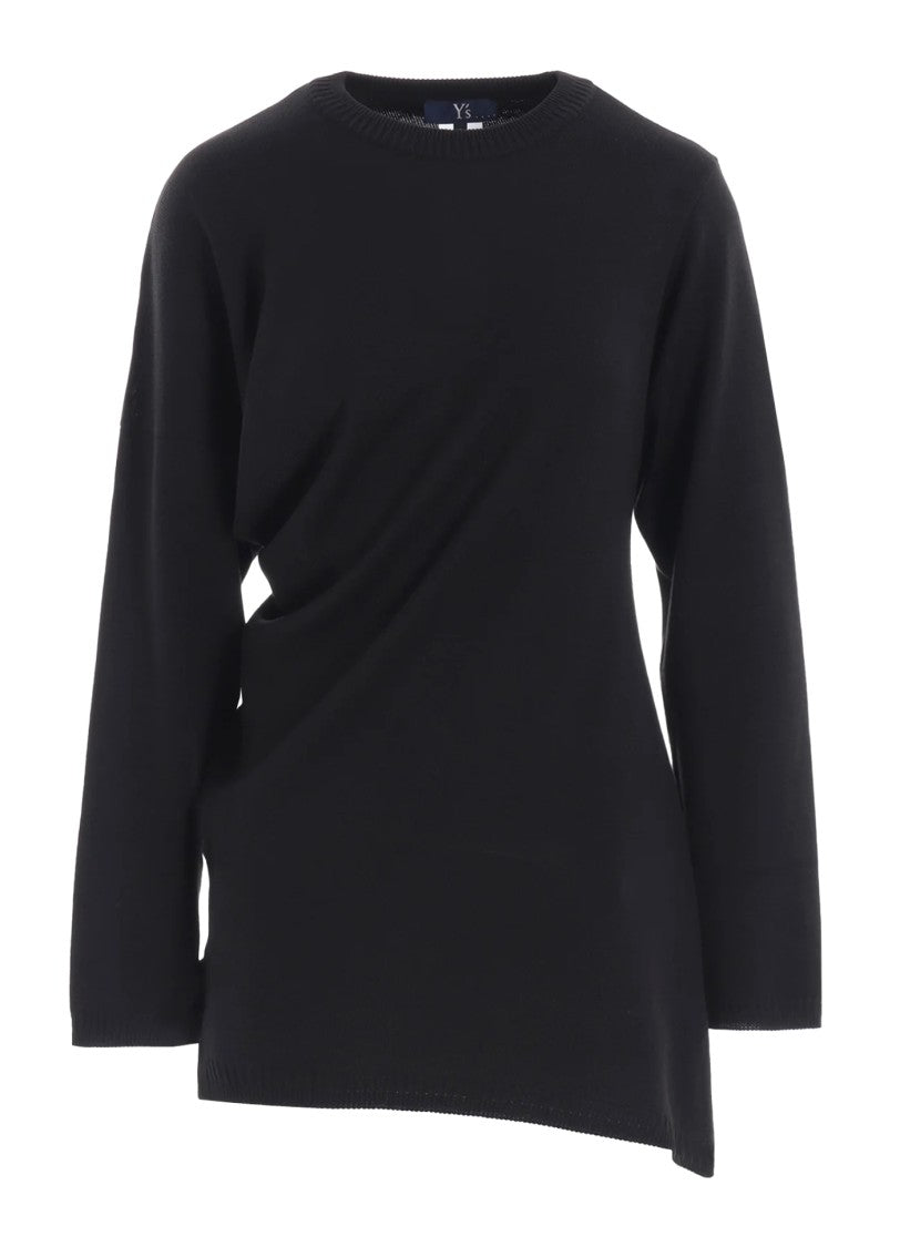 Yohji Yamamoto Long Stretch Crewneck Sweater In Burgundy Wool Blend