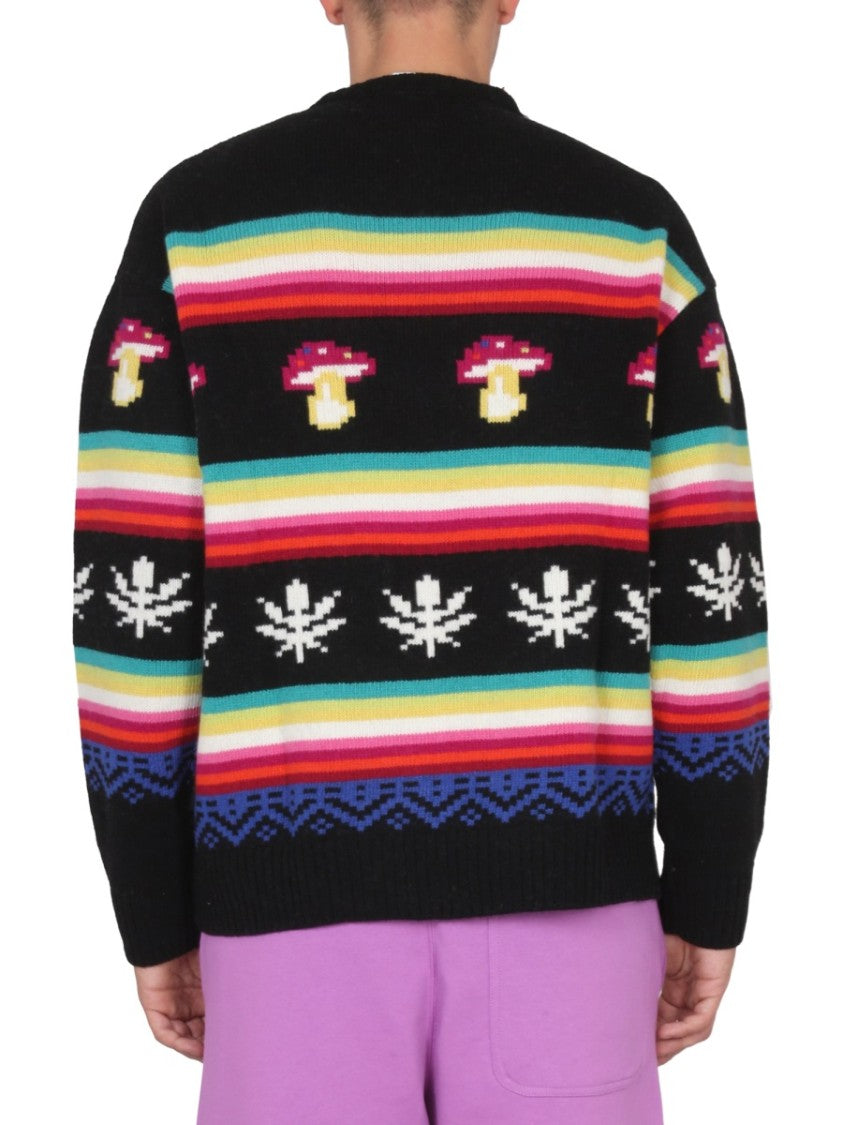 Msgm Cross-Neck Knitwear With Pixelated Motifs