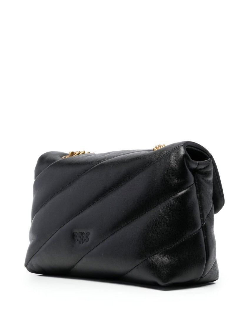 Pinko Quilted Black Shoulder Bag With Gold-Tone Chain And Bird Clasp