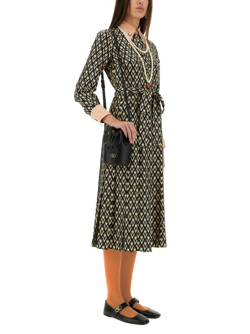 Valentino "Toute La V" Twill Midi Dress