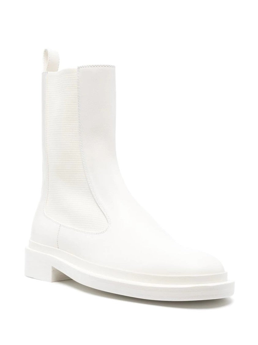 Jil Sander Beige Leather Ankle Boots With Elastic Side Panels And Pull Tab