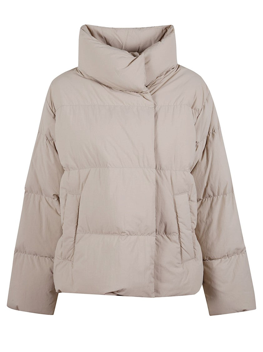 Max Mara Oatmeal Down Jacket With Stand Collar