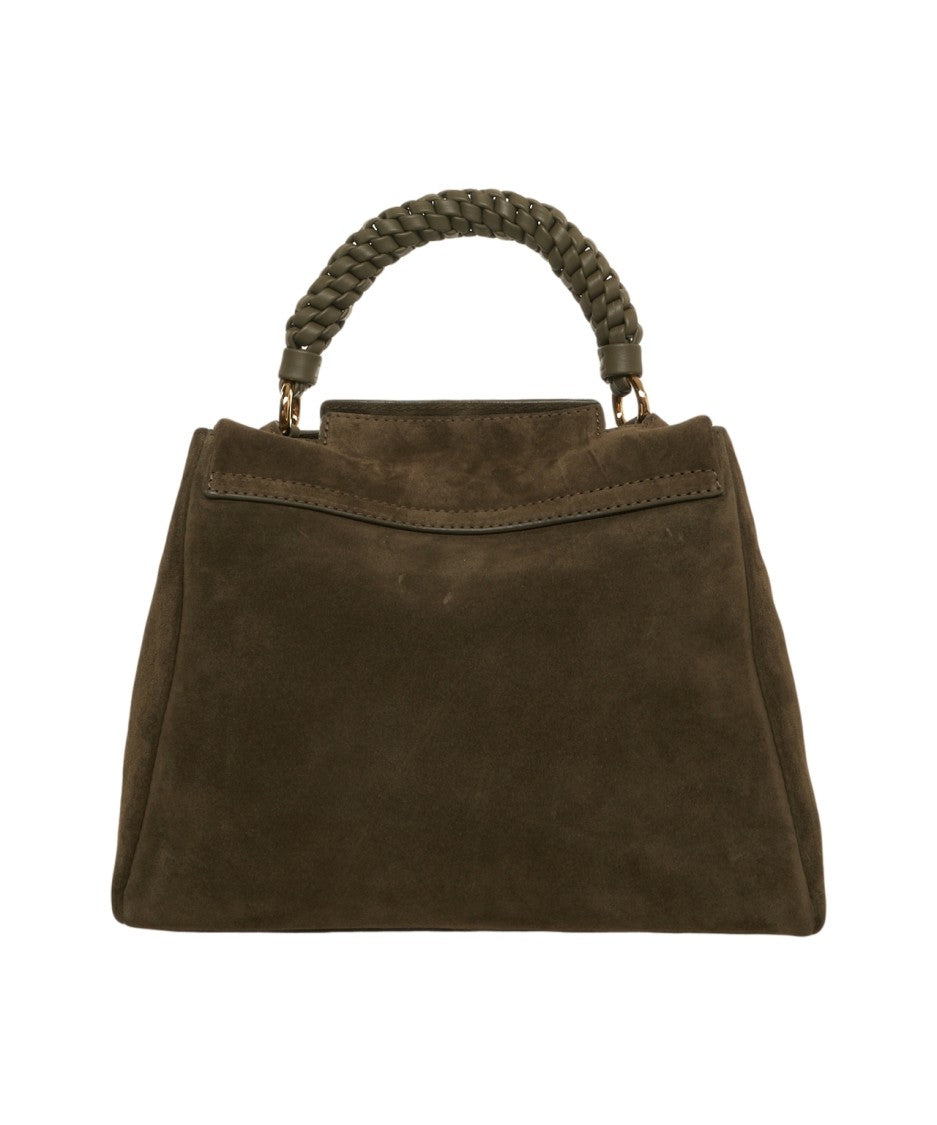 Orciani Braided Handle Suede Handbag With Flap Closure