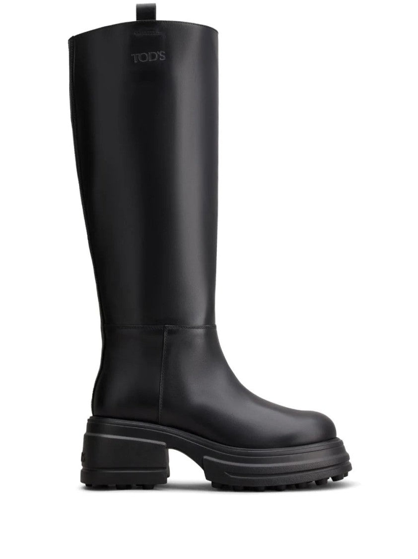 Tod's Minimalist Closed Long Boots With Textured Sole