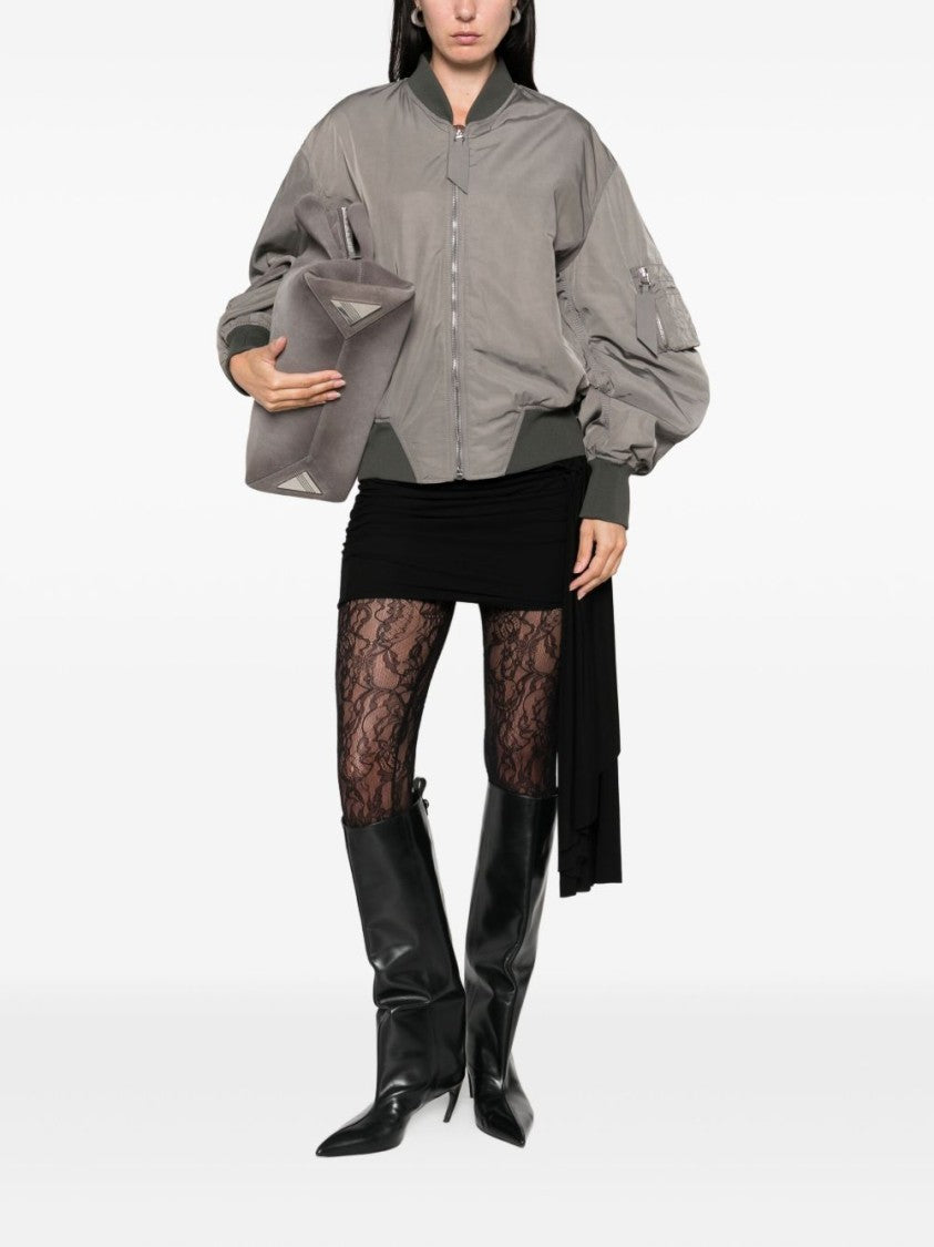 The Attico Ribbed Hem Grey Coat With Zip Fastening