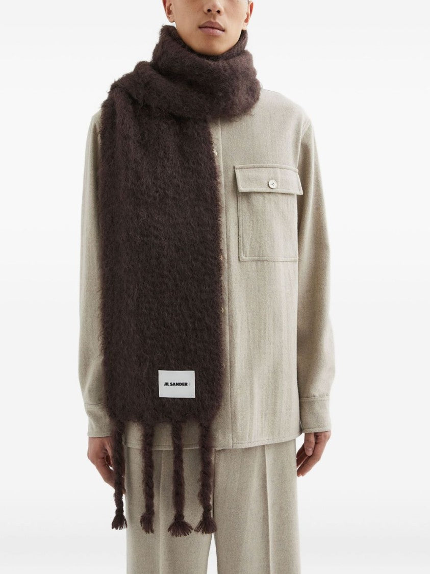 Jil Sander Bordeaux Mohair Blend Scarf With Fringed Tassels