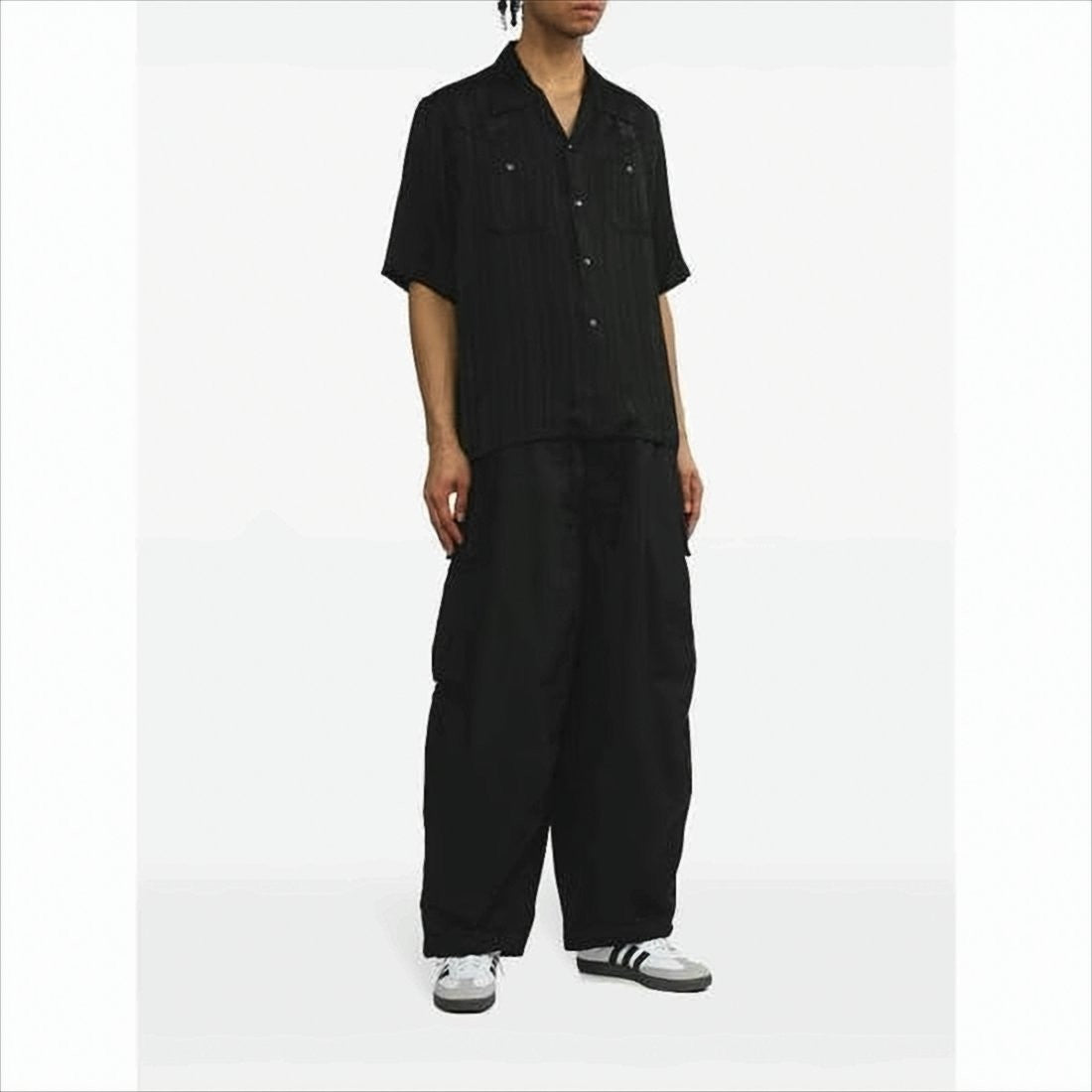 Needles Textured Black Short-Sleeved Shirt With Classic Collar And Chest Pockets