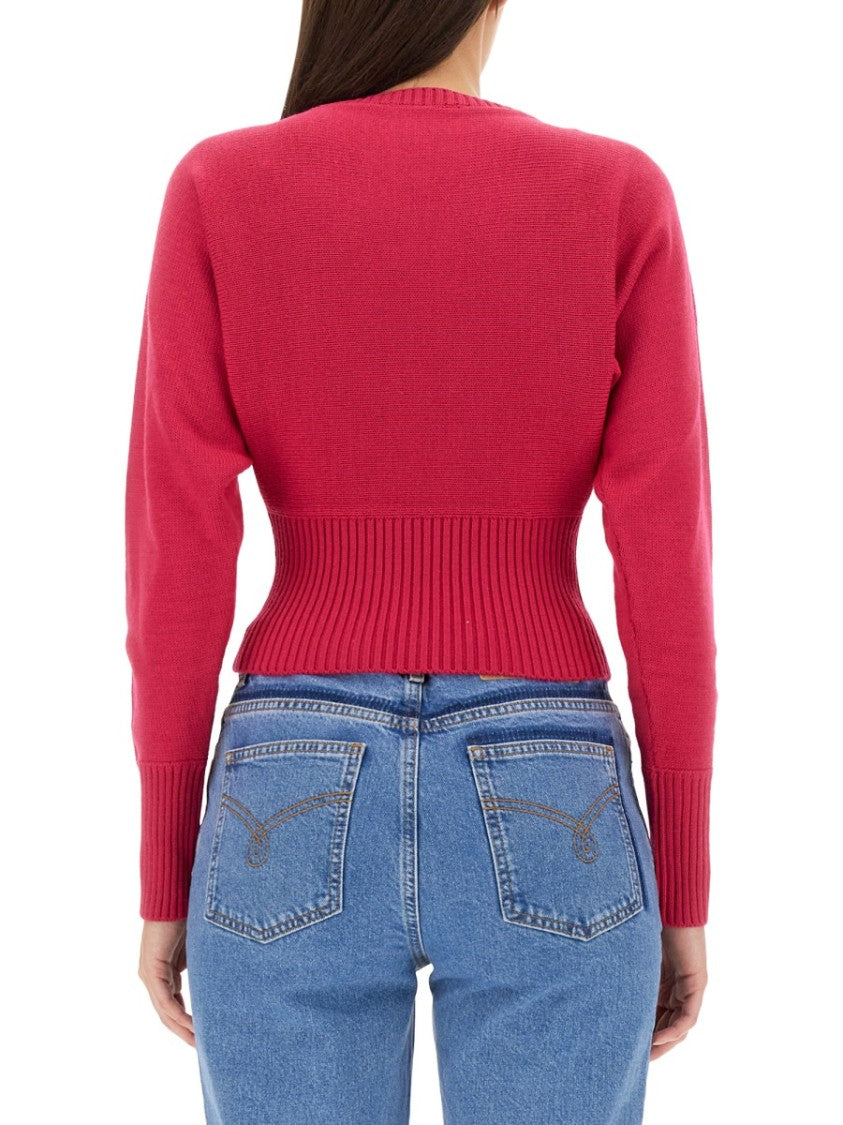 Moschino Cropped Jersey With Rhinestone Peace Symbol