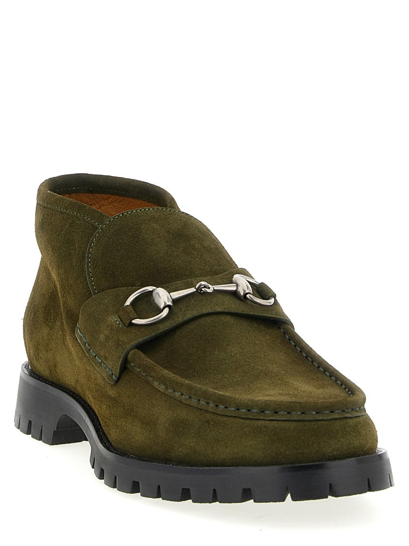 Gucci Suede Ankle Boots With Prominent Horsebit Detail