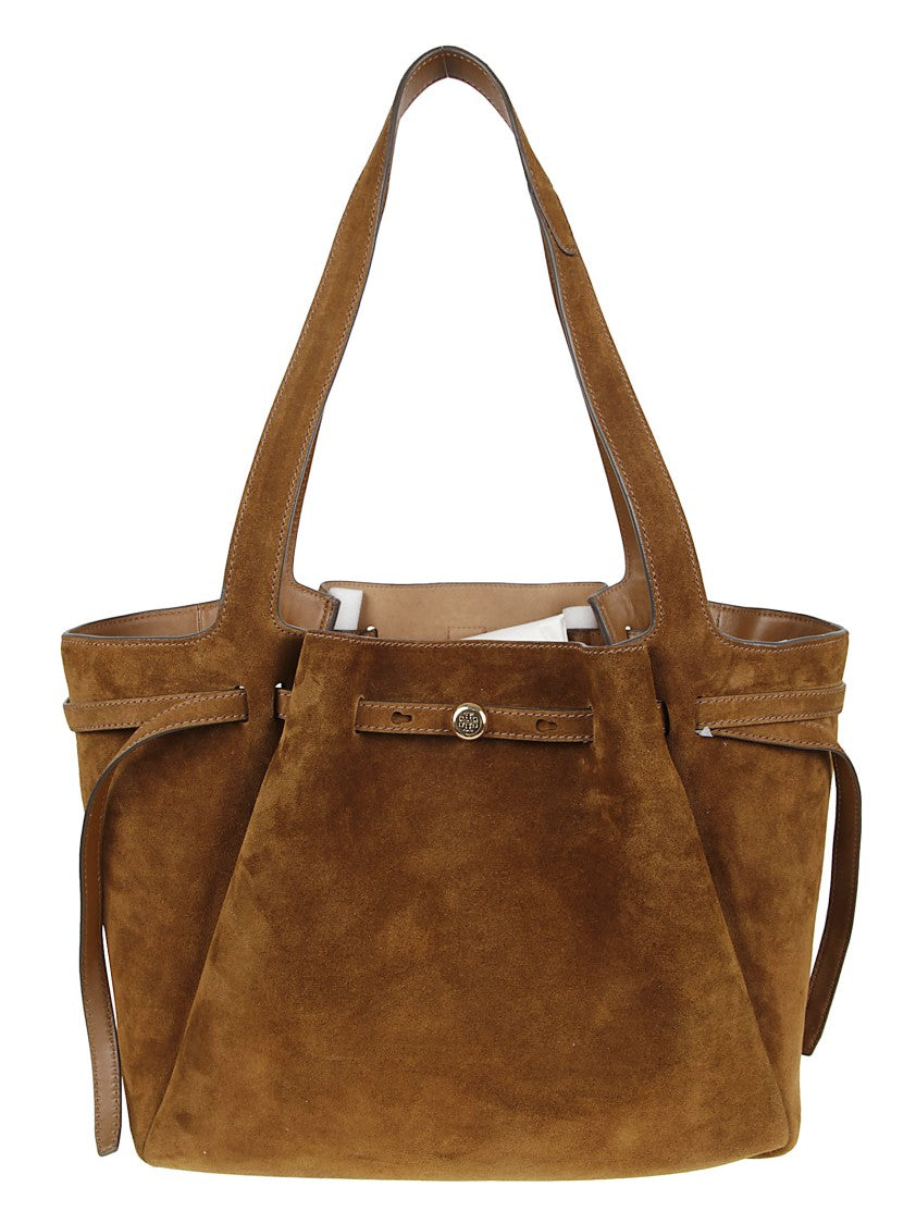 Tory Burch Structured Suede Tote Bag With Leather Trim