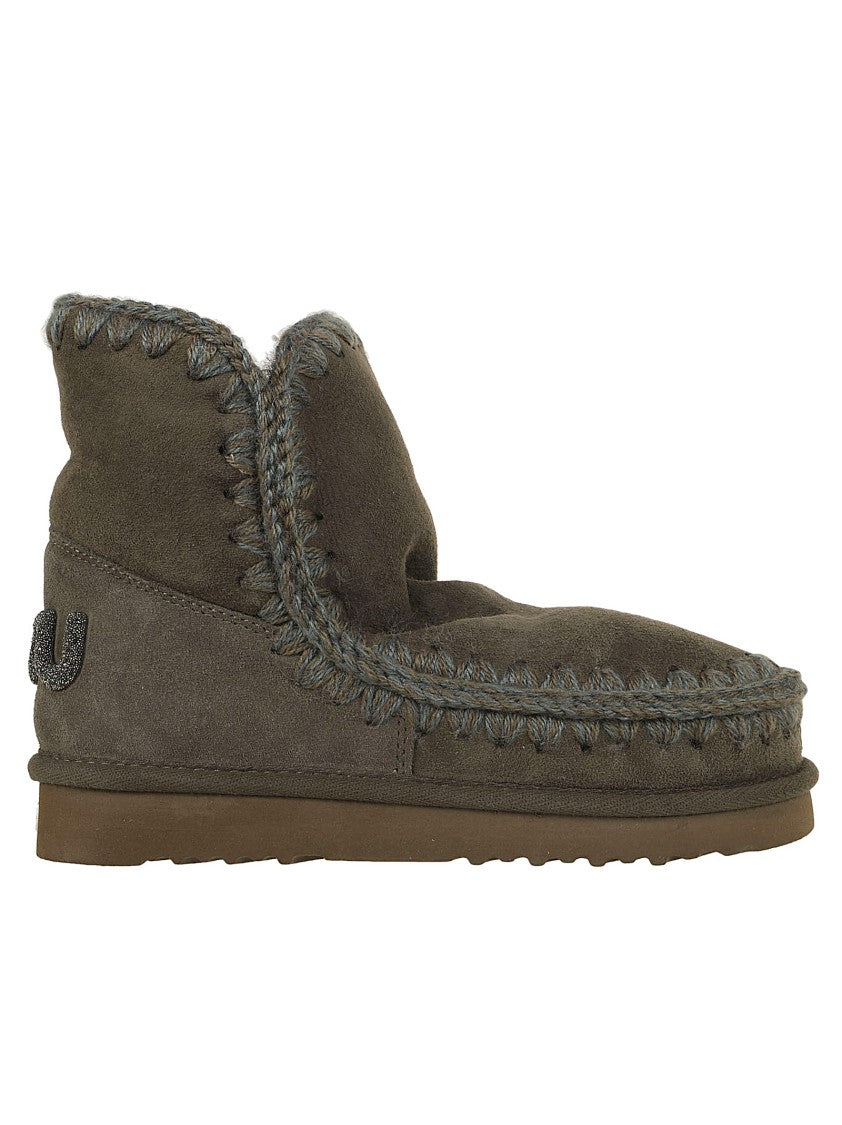 Mou Ankle-Length Glitter Logo Boots In Soft Sheepskin