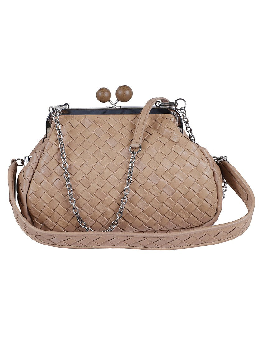Max Mara Rounded Woven Wool Shoulder Bag With Metal Frame