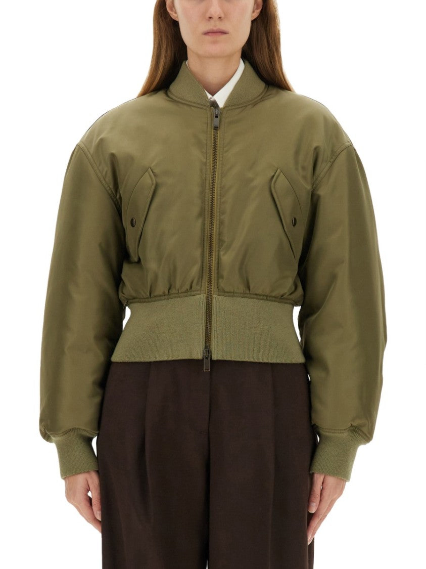 Saint Laurent Cropped Voluminous Nylon Bomber Jacket