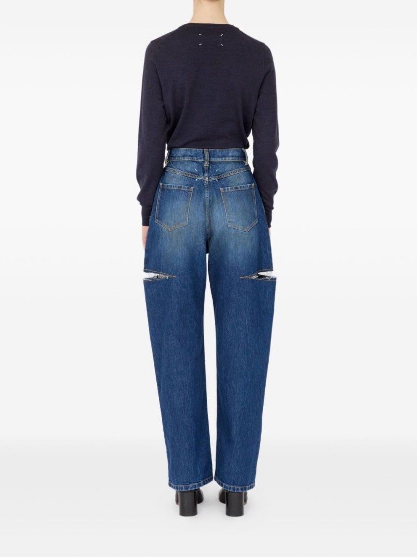 Maison Margiela High-Waisted Blue Denim Jeans With Cut-Out Details