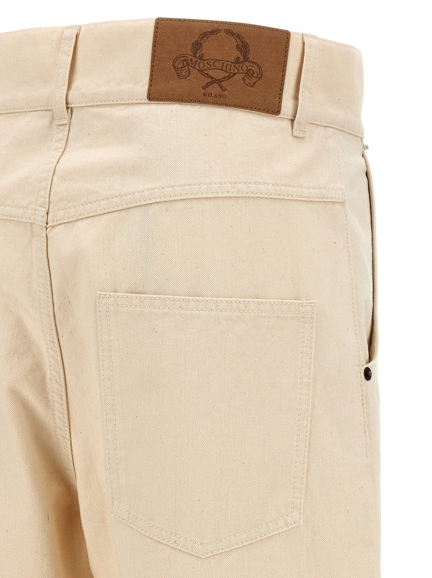 Moschino Ankle-Length Cotton Gabardine Trousers With High Waist
