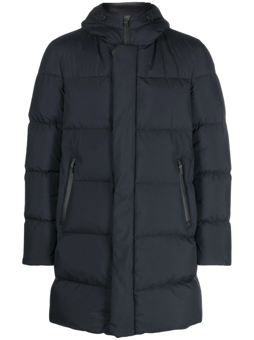 Herno Padded Half Coat With Horizontal Quilting And Zippered Pockets