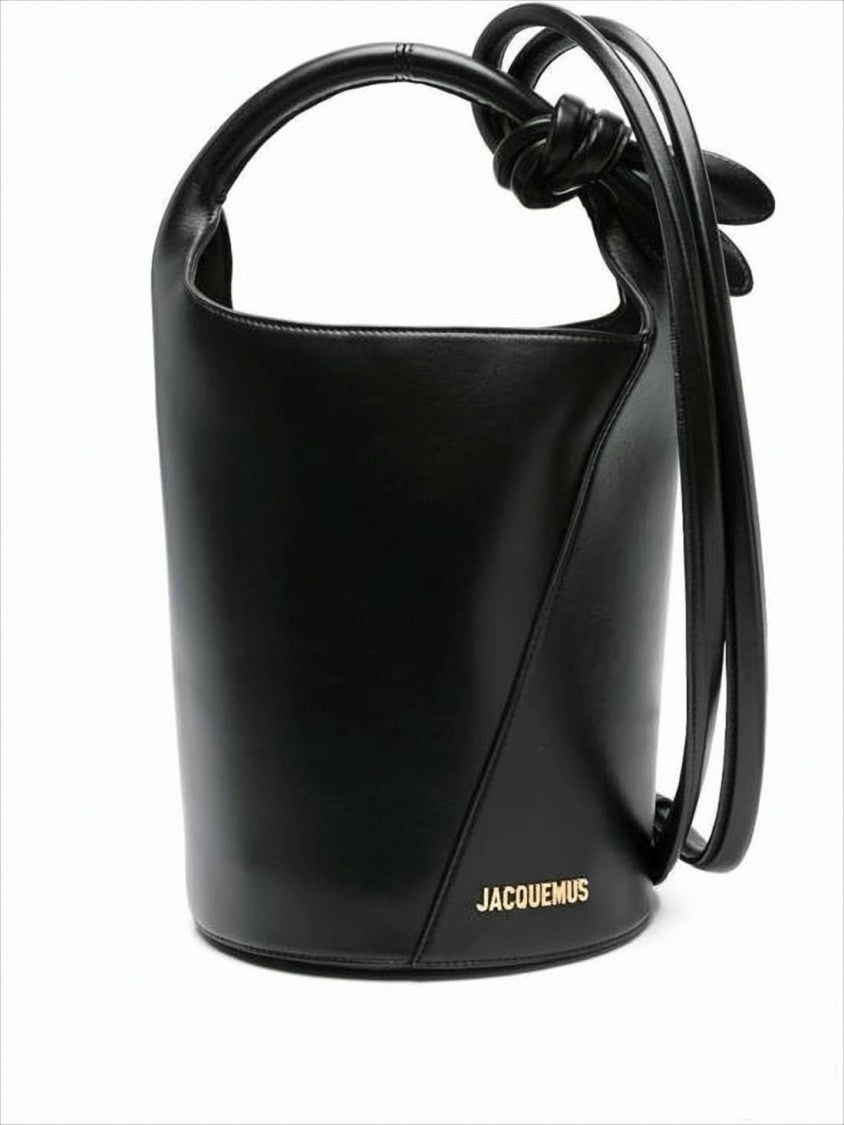 Jacquemus Structured Cylindrical Black Leather Tote With Adjustable Strap
