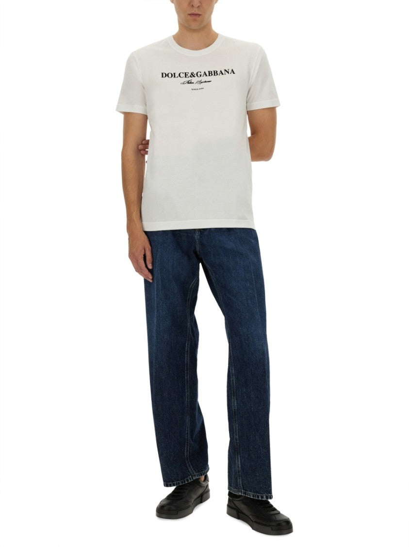 Dolce & Gabbana White Cotton T-Shirt With Stylish Print