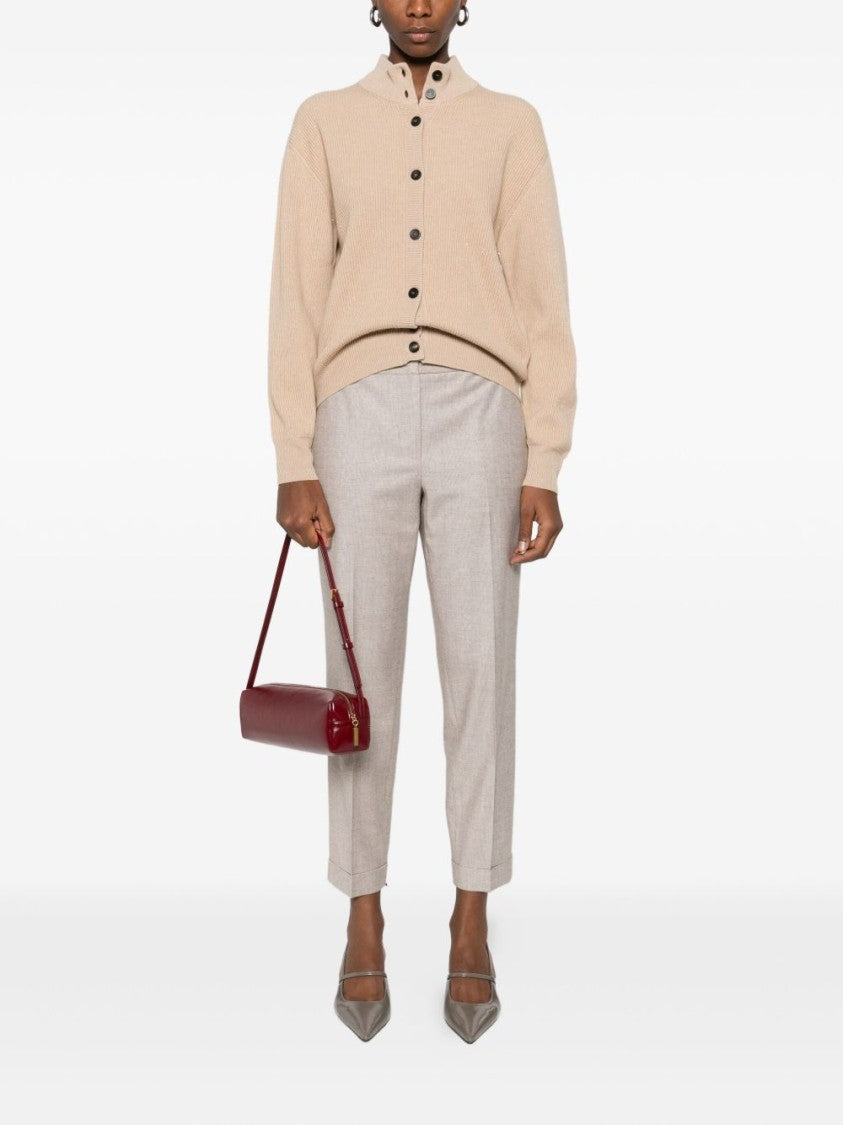 Peserico Beige Ribbed Knit Sweater With High Neckline