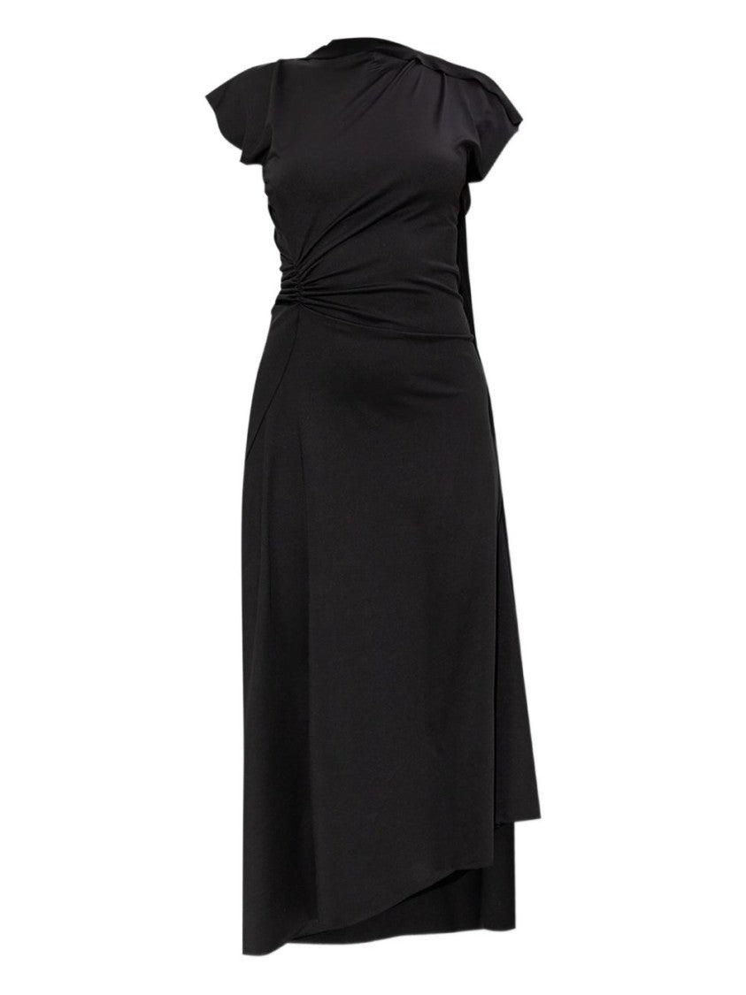 Victoria Beckham Fitted Black Midi Dress With Asymmetrical Hemline